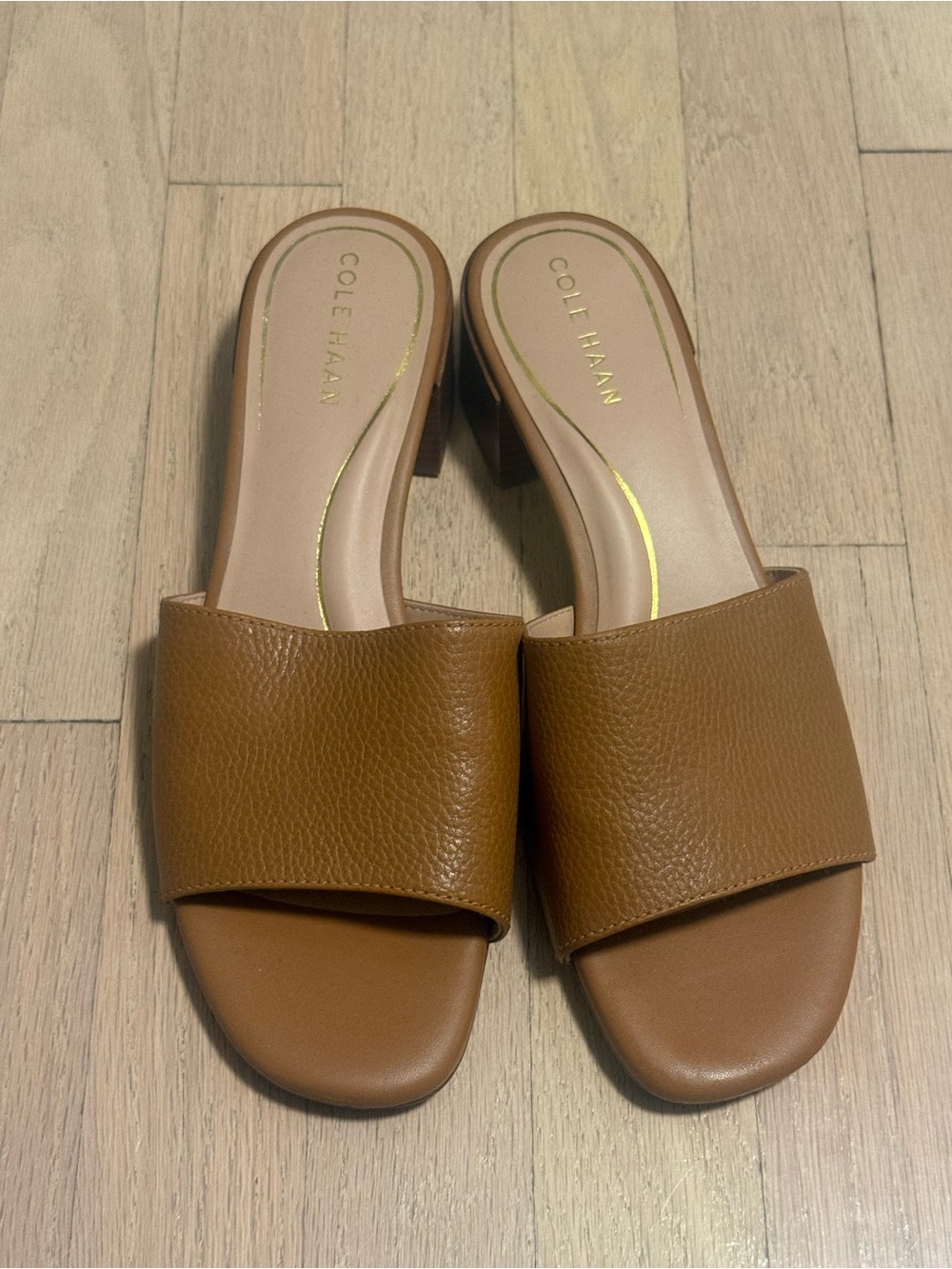 Cole Haan Brown Leather Block Heel Mules